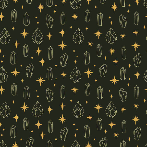 Волшебный кристалл бесшовный узор. Тёмные обои, цифровая ткань.