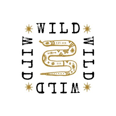 Boho Astroloji Yılan İşareti Yazısı Doğu Logosu ya da Etiket Clipart 'ı yaz. Vektör illüstrasyonu