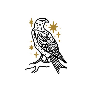 Kuş boho büyülü, sıkıntılı sanat sembolü veya etiketi