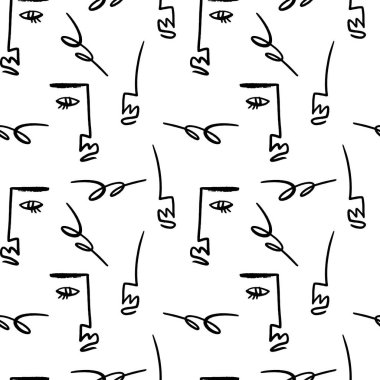 Çizgi sanatı mürekkebi modern fırça baskılı ev minimalist posterine bakıyor