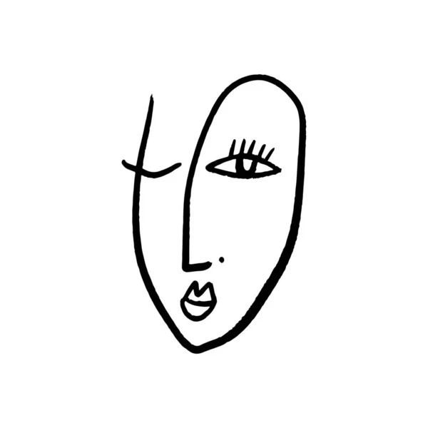 ラインアートインク顔現代のブラシプリントホームミニマリストポスター — ストックベクタ