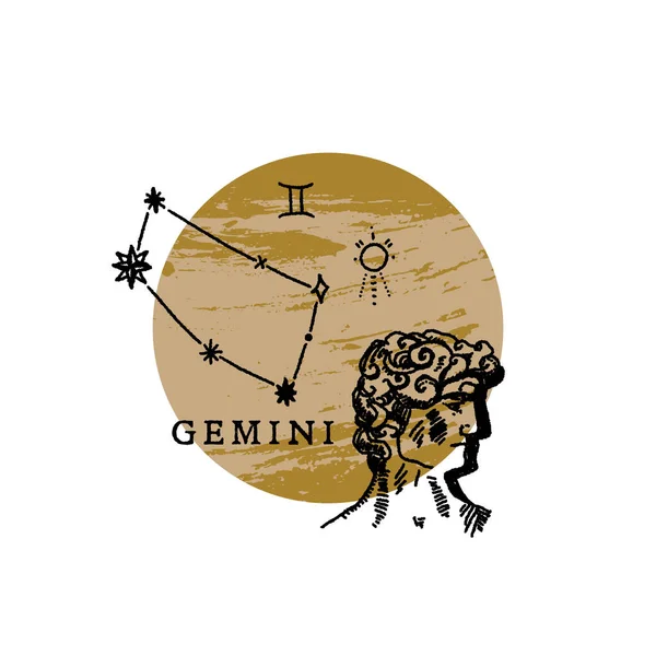 Zodiaque Gemini boho millésime magique art en détresse symbole ou étiquette — Image vectorielle