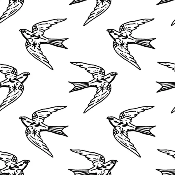 鳥のシームレスなパターンboho魔法のヴィンテージ遭難アートシンボルやラベル — ストックベクタ