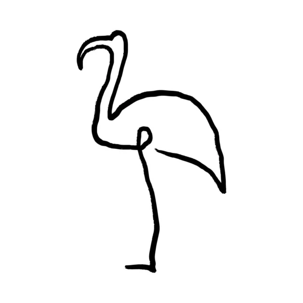 Zwarte minimalistische moderne lineaire flamingo vogelschets. Tekening met één lijn. — Stockvector