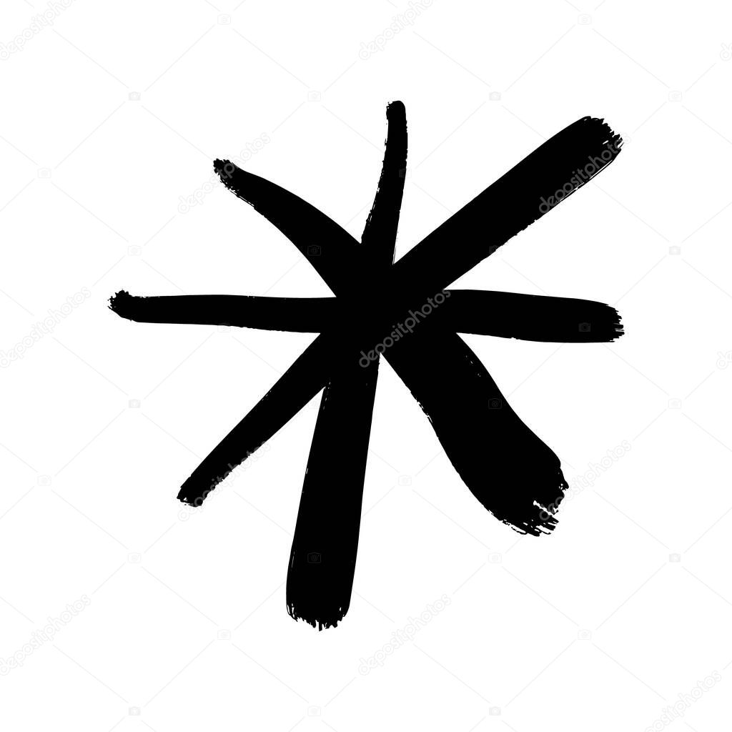 Brush stroke black star or snowflake symbol.