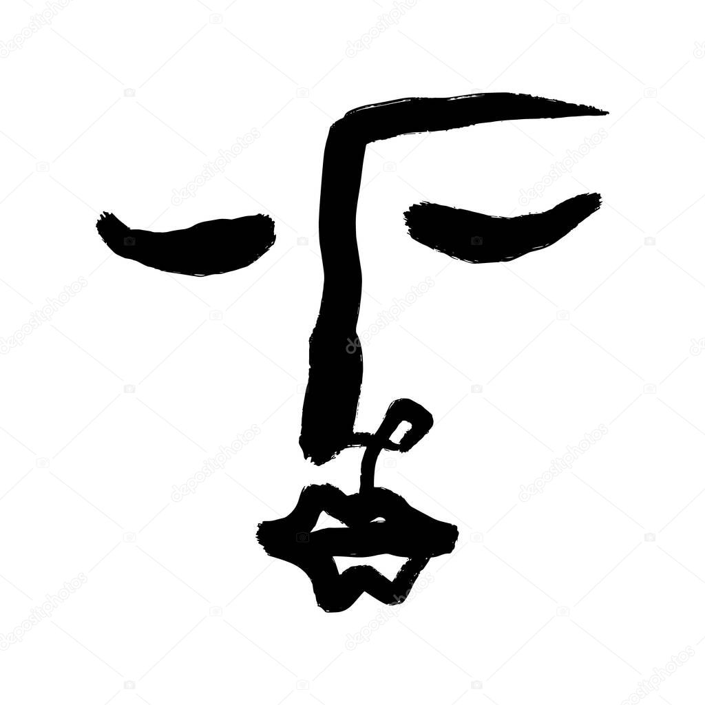 Minimalist line face, brush ink style, good for wall art print and more. Vector illustration