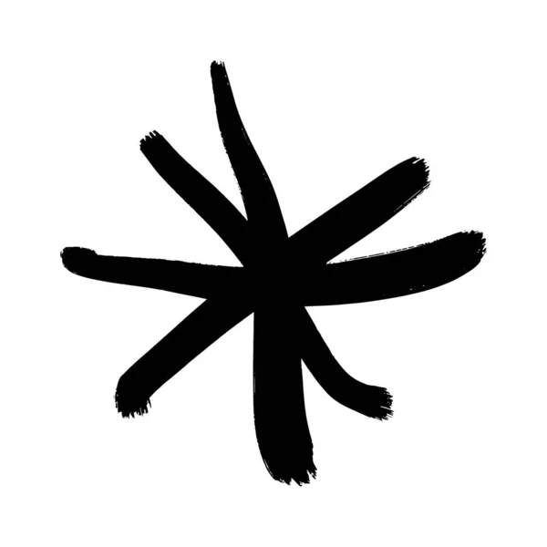 Brush stroke black star or snowflake symbol. — Stock Vector