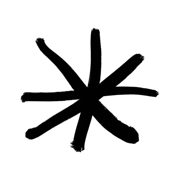 Pinselstrich schwarzer Stern oder Schneeflockensymbol. — Stockvektor