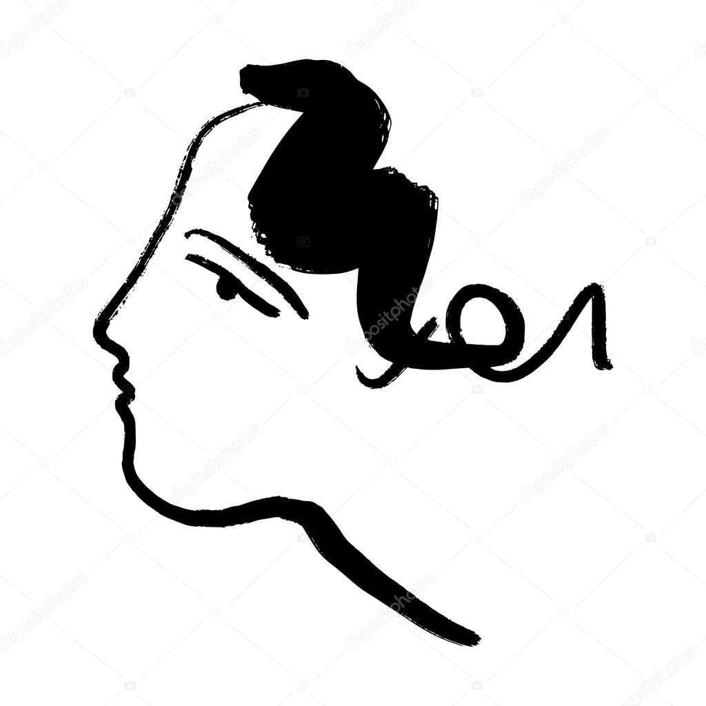 Minimalist line face, brush ink style, good for wall art print and more. Vector illustration