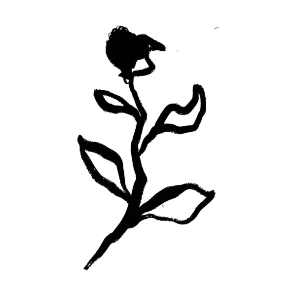 Pincelada tinta negra línea minimalista flor símbolo. — Archivo Imágenes Vectoriales