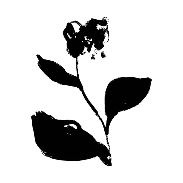 Fırça Darbesi Siyah Mürekkep Minimalist Çizgi Çiçek Sembolü Vektör Illüstrasyonu — Stok Vektör