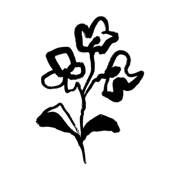 Pincelada Tinta Negra Línea Minimalista Símbolo Flor Ilustración Vectorial — Archivo Imágenes Vectoriales