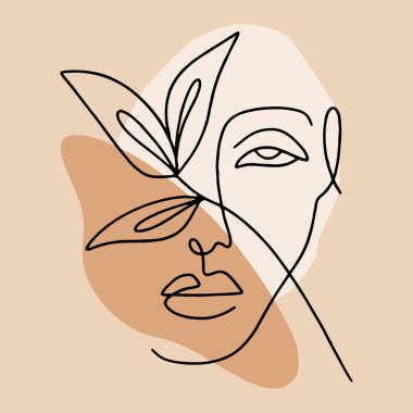 Çizgi modern minimalist kadın sanat tasarımı baskısıyla karşı karşıya.