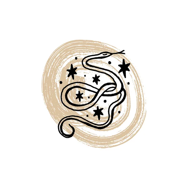 Бохо минималистский змея, линия печати искусства Бохо змея линии животного плакат, домашний декор — стоковый вектор