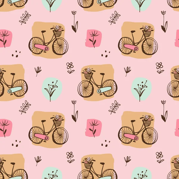 Doodle bicycle colorful seamless pattern, art print.