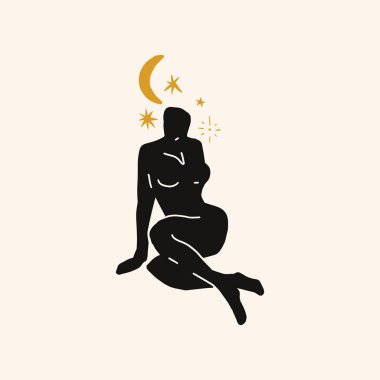 Modern soyut kadın silüeti sanat, ay meditasyonu kutsanmış..