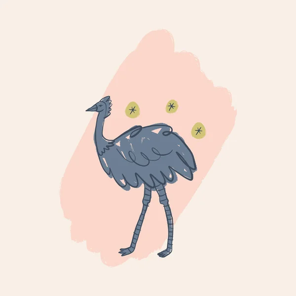 Cute cassowary pássaro desenho animado doodle australiano animal crianças arte desenho. —  Vetores de Stock