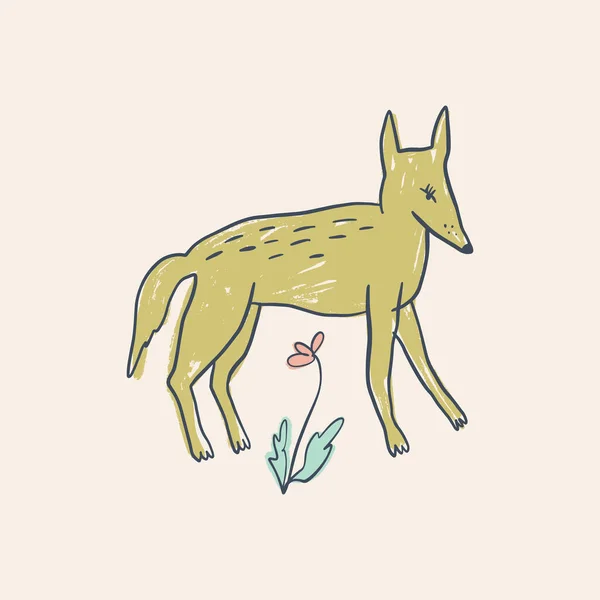 ( 영어 ) Cute dingo cartoon doodle Australian animal kids art draw. — 스톡 벡터