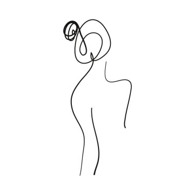 Mürekkep fırçası, çıplak kadın silueti, çizgi çizgisi. Modern sanatı birleştir.