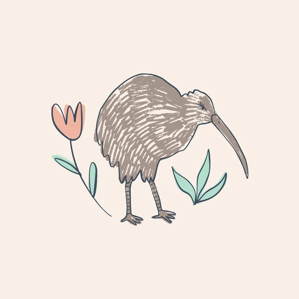 Mignon kiwi oiseau australien animal dessin animé gribouiller enfants style dessin. — Image vectorielle