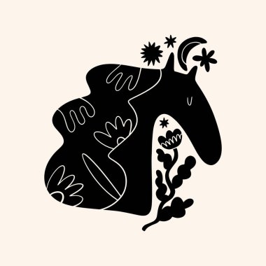 Şirin İskandinav at sanatı. Köylü kırsal peri masalı tarzı, hygge ve lagom tasarımı. Nordic scandi dekor elementleri.