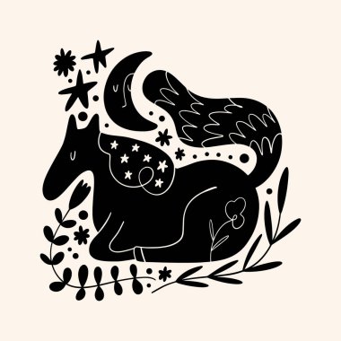 Şirin İskandinav at sanatı. Köylü kırsal peri masalı tarzı, hygge ve lagom tasarımı. Nordic scandi dekor elementleri.