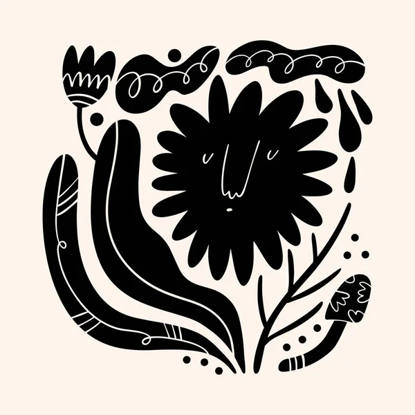 Art du tournesol. Style rustique folklorique de conte de fées, hygge et lagom design. scandale nordique éléments de décoration. — Image vectorielle