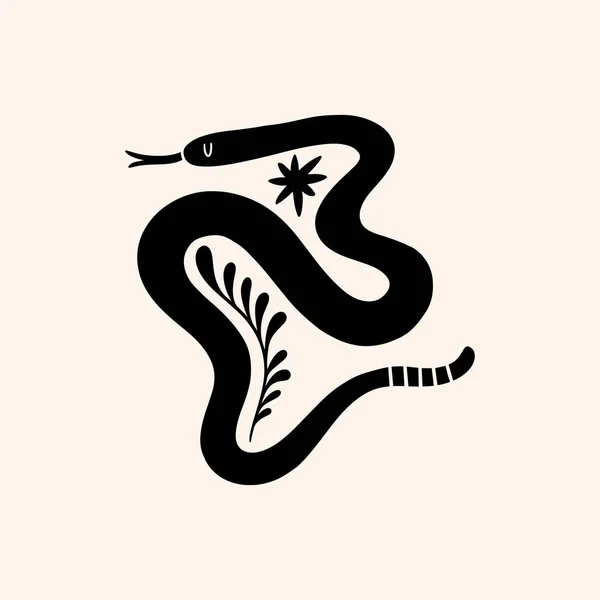 Boho snake art print, minimalist contour design. — Stock Vector