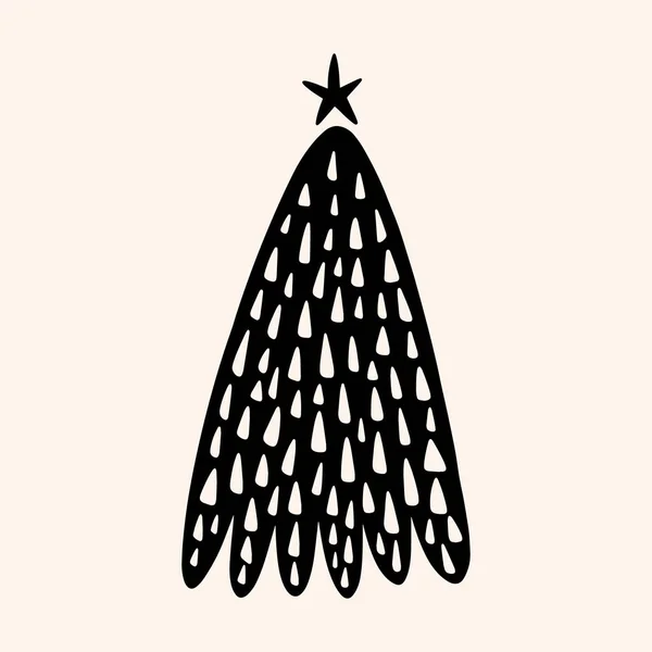 Weihnachtsbaum minimalistischer Kunstdruck. Schwarz-weißes Design. — Stockvektor