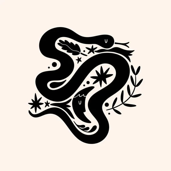 Boho snake art print, minimalistický design obrysů. — Stockový vektor