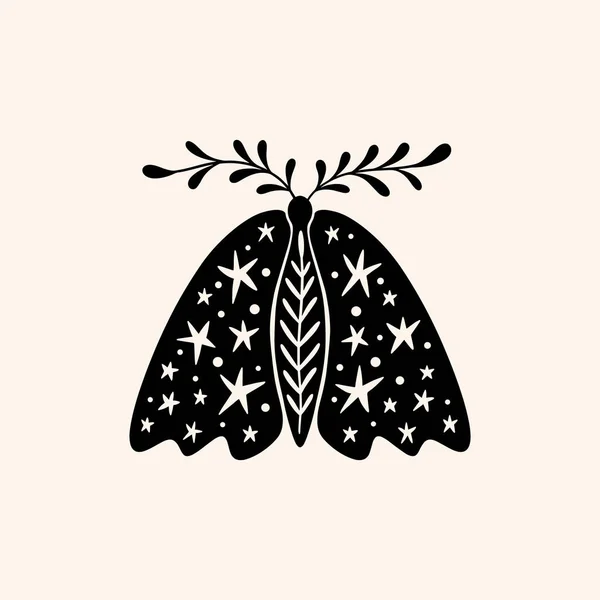 Éjszakai moly aranyos illusztráció művészet nyomtatás, díszes pillangó. — Stock Vector
