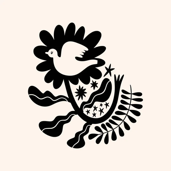 Arte de la flor del sol. Folk rural rústico estilo de cuento de hadas, hygge y diseño lagom. Escándalos nórdicos elementos decorativos. — Vector de stock