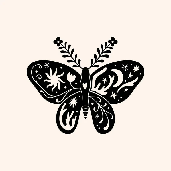 Night mot leuke illustratie kunst print, sierlijke vlinder. — Stockvector