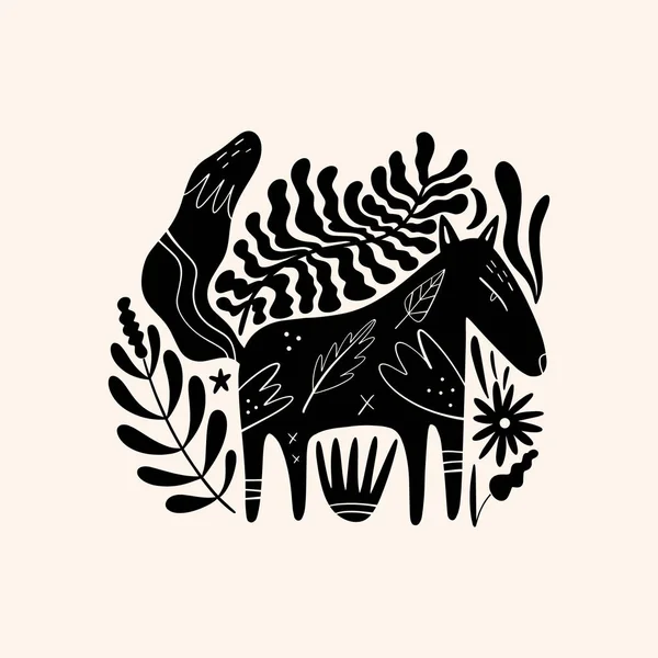 Dessin d'animaux des bois de renard dans un style scandinave rural orné. — Image vectorielle