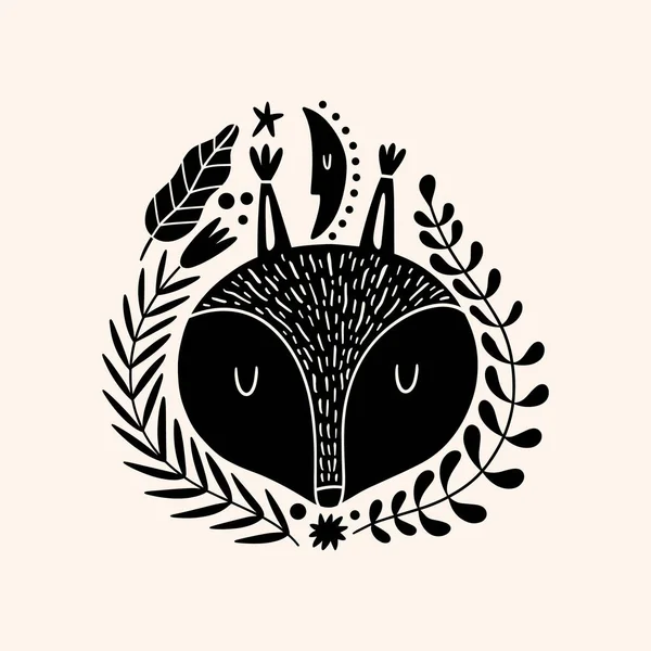 Scoiattolo bosco animale disegno in stile scandinavo popolare rurale ornato. — Vettoriale Stock