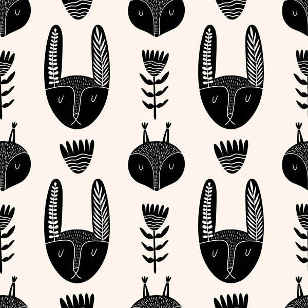 Cute rabbit seamless pattern in scandinavian style. — Stock Vector