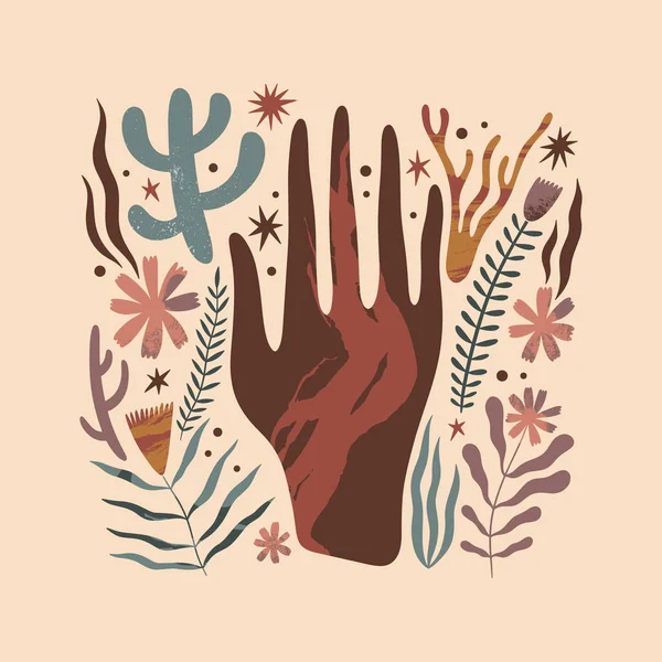 Vector groene heks magisch ontwerp, bloemen elementen ingesteld. Handgetekende schets magisch plantkunde collectie. Natuurkruiden hekserij mysterie vibe, genezing concept. — Stockvector