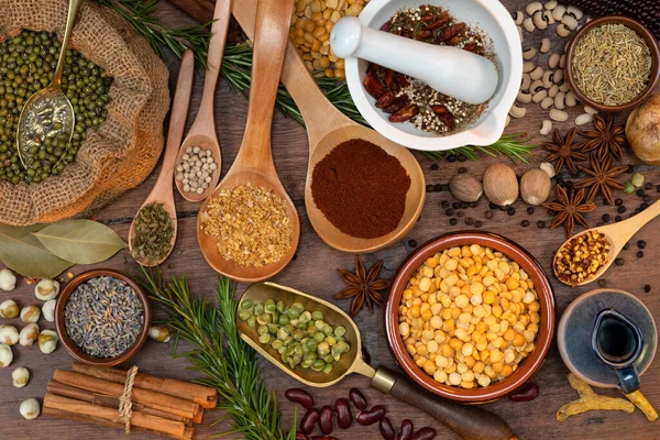 Cooking Ingredients Spices Beans Herbs — Stock Photo, Image