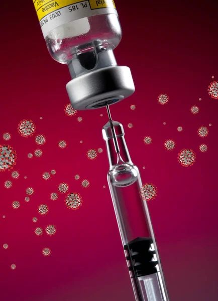 Coronavirus Syringe Drawing Injection Covid Vaccine — Stock Photo, Image