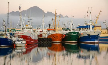 Hofn. İzlanda. 10.02.07. İzlanda 'nın güney doğu kıyısındaki Hofn limanında İzlandalı balıkçılar.
