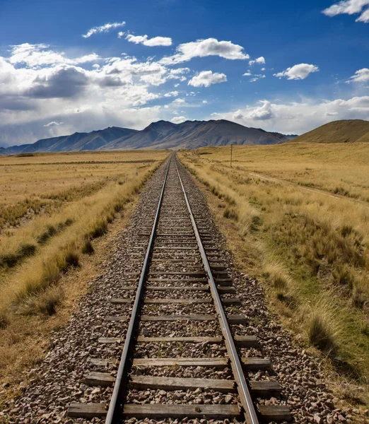 Güney Peru Titicaca Gölü Yakınlarındaki Yüksek Altiplanonun Üzerindeki Demiryolu — Stok fotoğraf