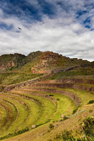 Inca Ερείπια Και Βεράντες Στο Qantus Raqay Στην Ιερή Κοιλάδα — Φωτογραφία Αρχείου