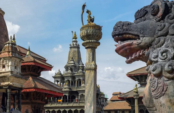 Temples Statues Sur Place Durbar Patan Katmandou Népal Temple Arrière — Photo
