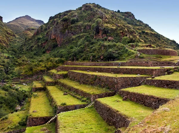 Piccola Parte Delle Rovine Terrazze Inca Qantus Raqay Nella Valle — Foto Stock