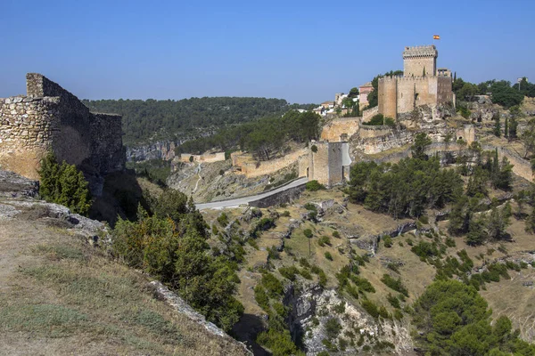 Alacon Középkori Városának Várai Erődje Közép Spanyolország Mancha Régiójában — Stock Fotó