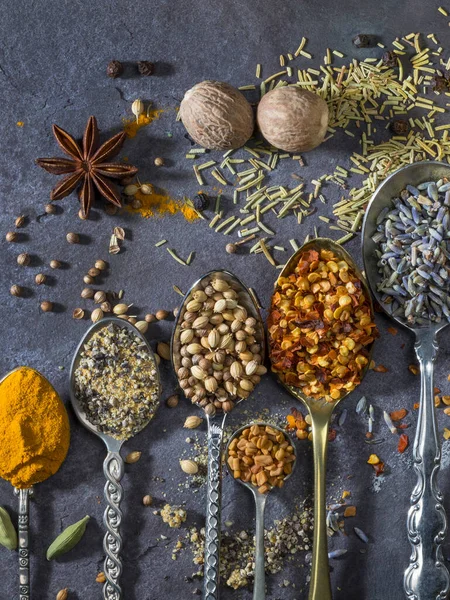 Spices Spoons Selection Spices Used Add Flavor Food Cooking — Stock Photo, Image