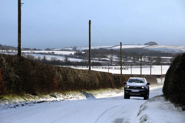 Driving Country Lane Winter North Yorkshire Northeast England — Stock Photo, Image