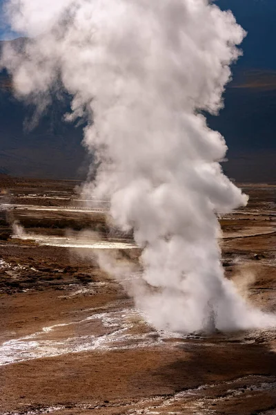 智利北部阿塔卡马沙漠El Tatio Geyser油田4500M 14764Ft 的间歇泉和地热蒸汽喷口的黎明 由于黎明气温可能低至 15C — 图库照片