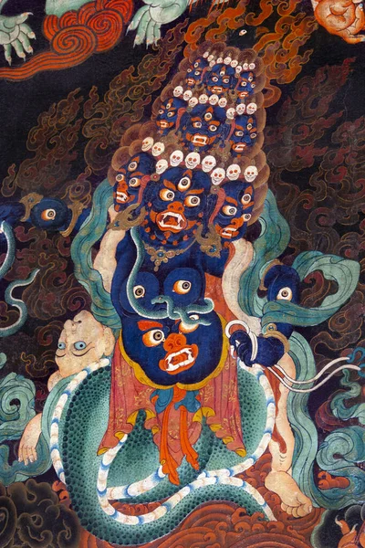 Ancienne Peinture Bouddhiste Sur Mur Intérieur Monastère Drepung Près Lhassa — Photo