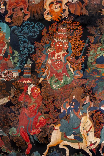 Ancienne Peinture Bouddhiste Sur Mur Intérieur Monastère Drepung Près Lhassa — Photo